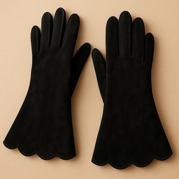 Black Suede Winter Gloves Size 6.5 Classic Soft Warm Dressy Cold Weather - Picture 1 of 12